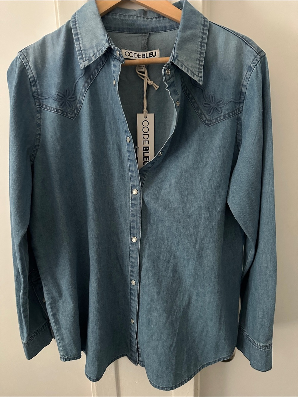 Code Bleu light blue denim western shirt